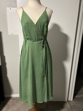Green Polka Dot Wrap Midi Dress - Women's